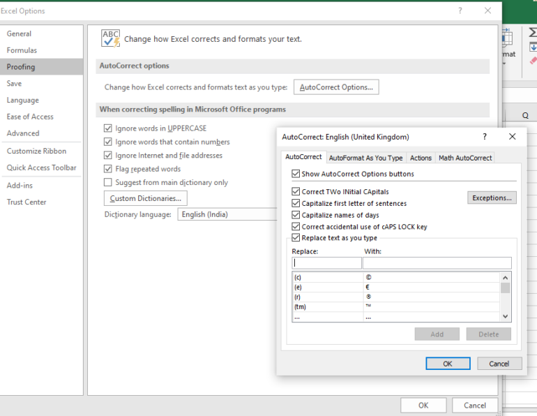 Turn on Office 365 (O365) Excel Spell Check in Worksheets 2016 & 2019